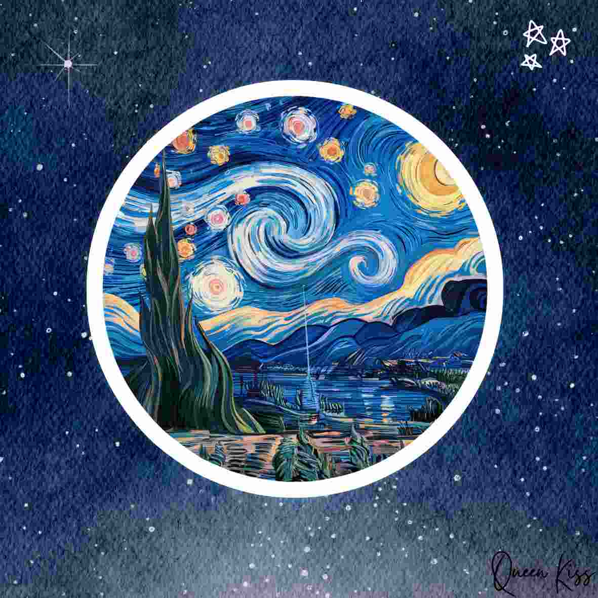 Cute Starry night Sticker, Waterproof Glossy Sticker, Vinyl Sticker, Laptop Phone Notebook Mug Sticker -- Night watcher