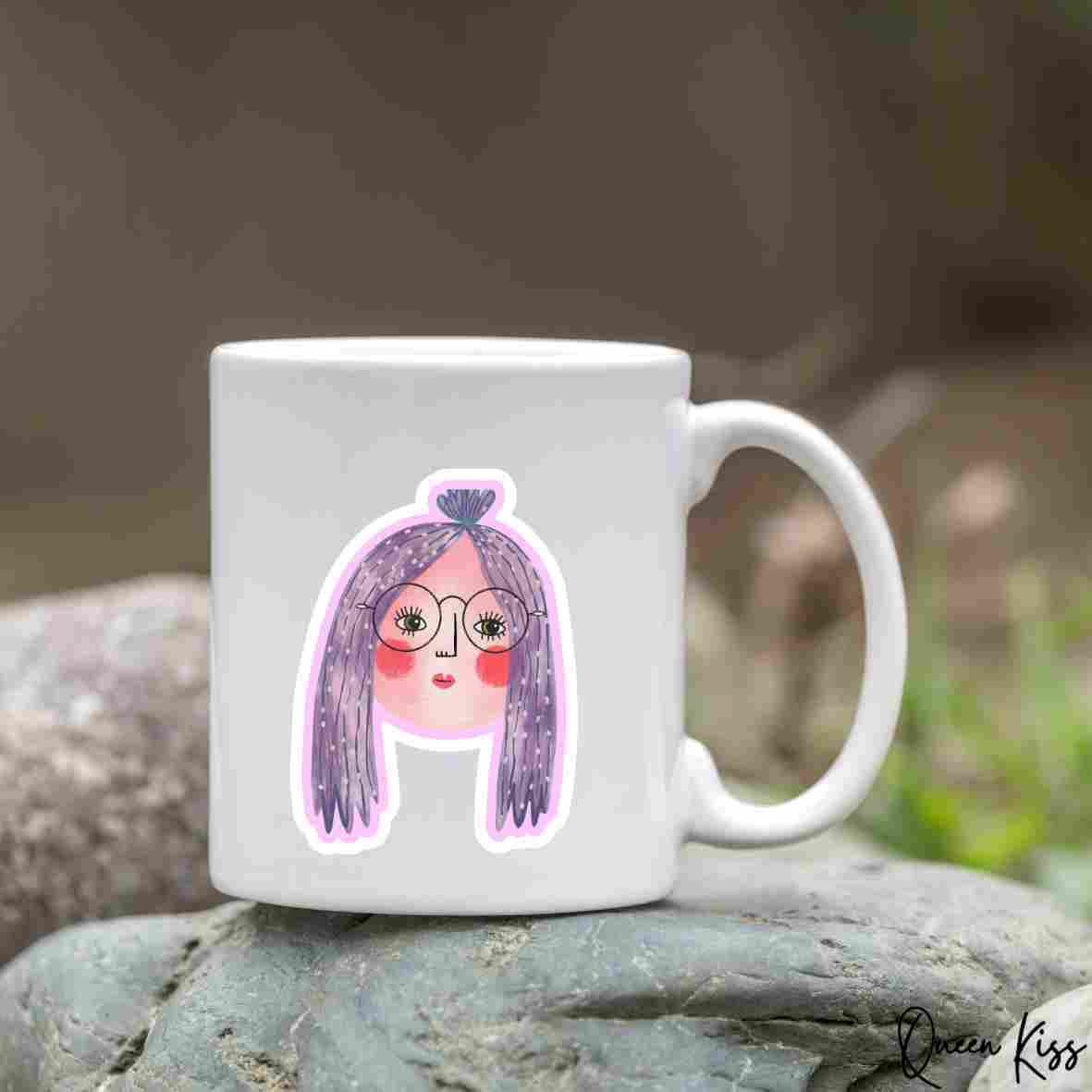 Cute Girl in purple Sticker, Waterproof Glossy Sticker, Vinyl Sticker, Laptop Phone Notebook Mug Sticker -- Artisan