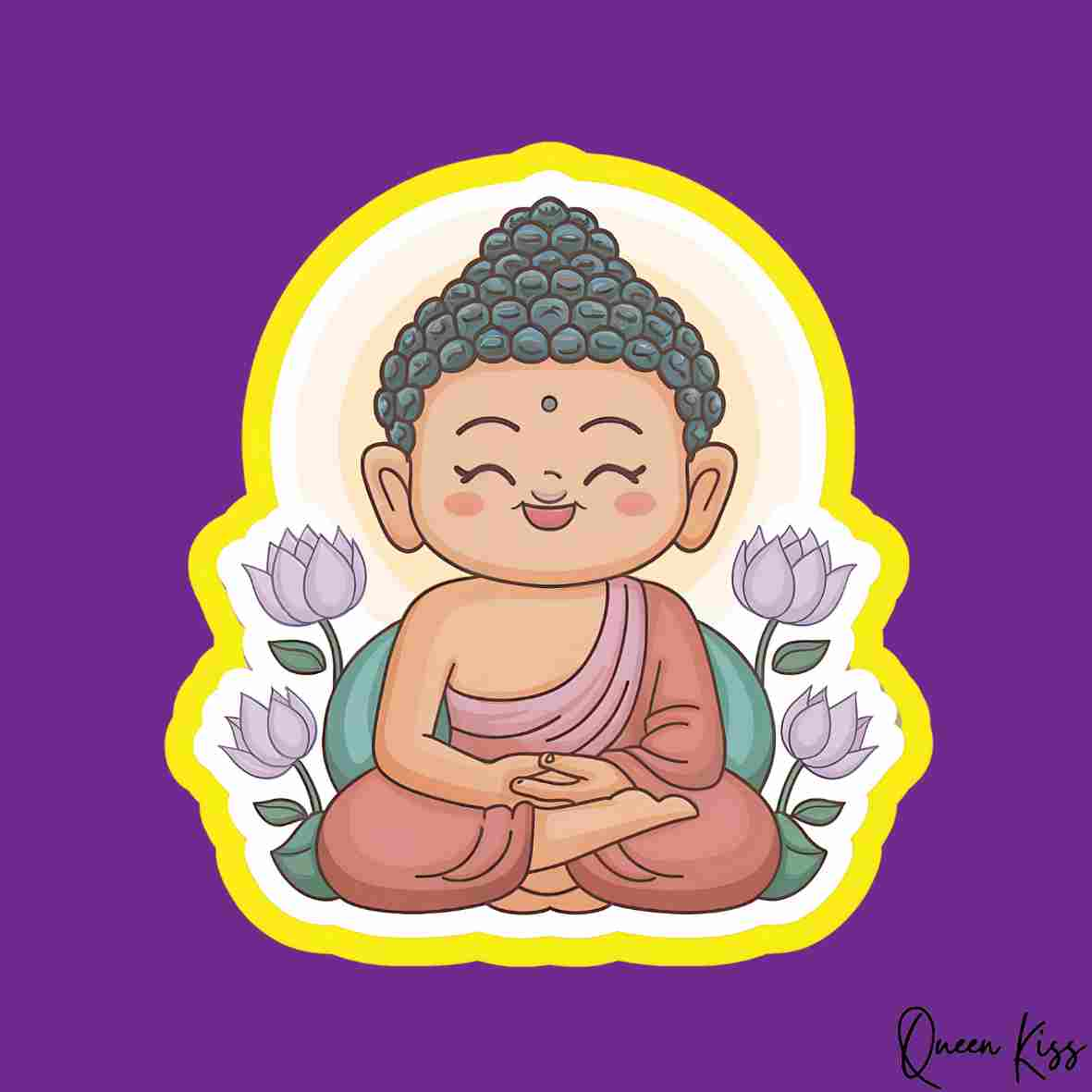 Cute Little Buddha Sticker, Waterproof Glossy Sticker, Vinyl Sticker, Laptop Phone Notebook Mug Sticker -- Getting the Buddha Mind