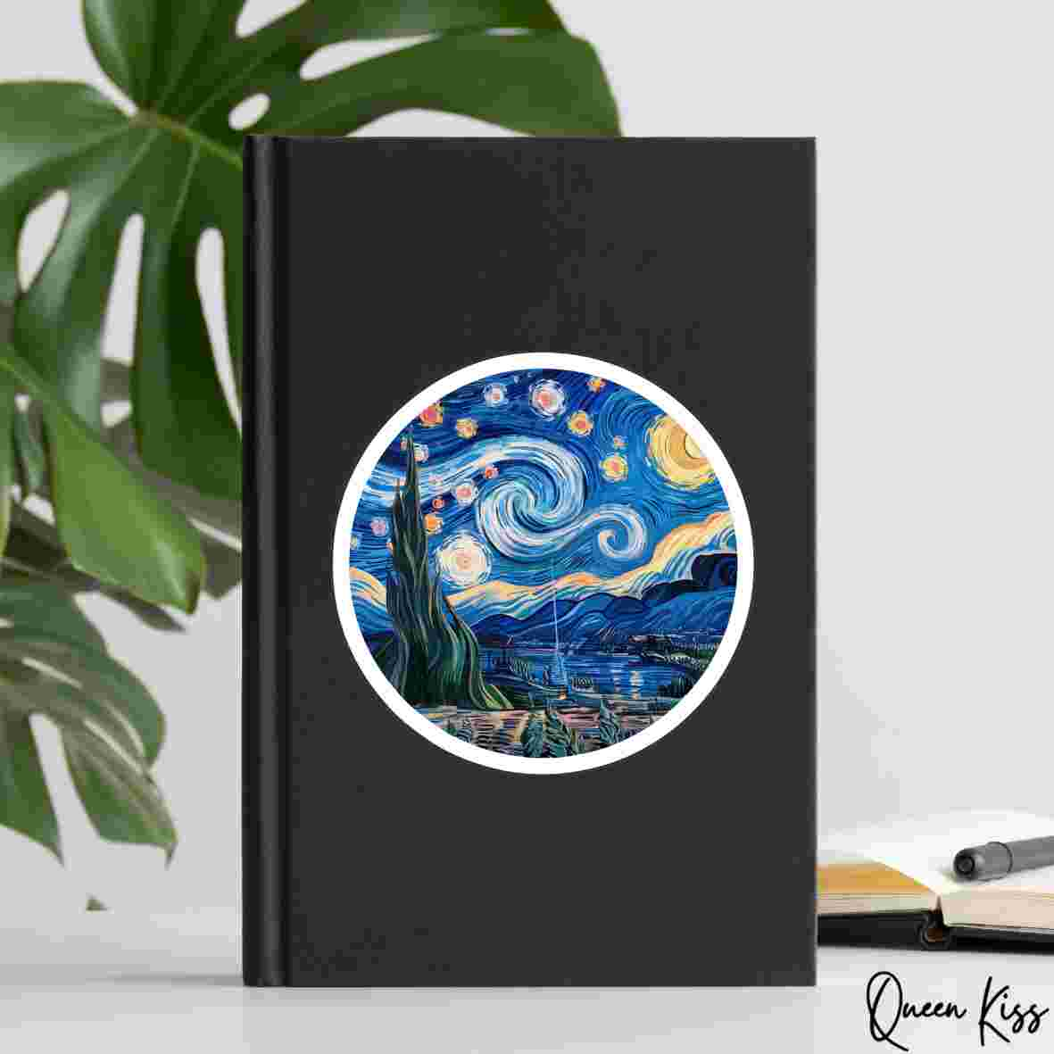 Cute Starry night Sticker, Waterproof Glossy Sticker, Vinyl Sticker, Laptop Phone Notebook Mug Sticker -- Night watcher