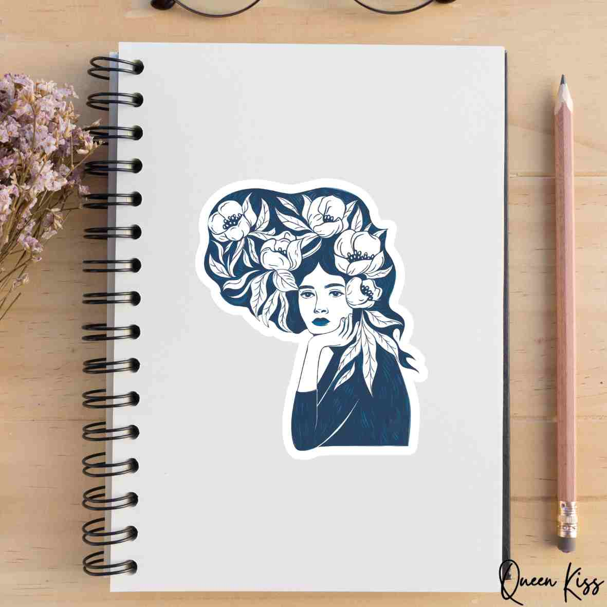 Cute Roselle Profile Girl Woman Sticker, Waterproof Glossy Sticker, Vinyl Sticker, Laptop Phone Notebook Mug Sticker -- Artisan Gallery