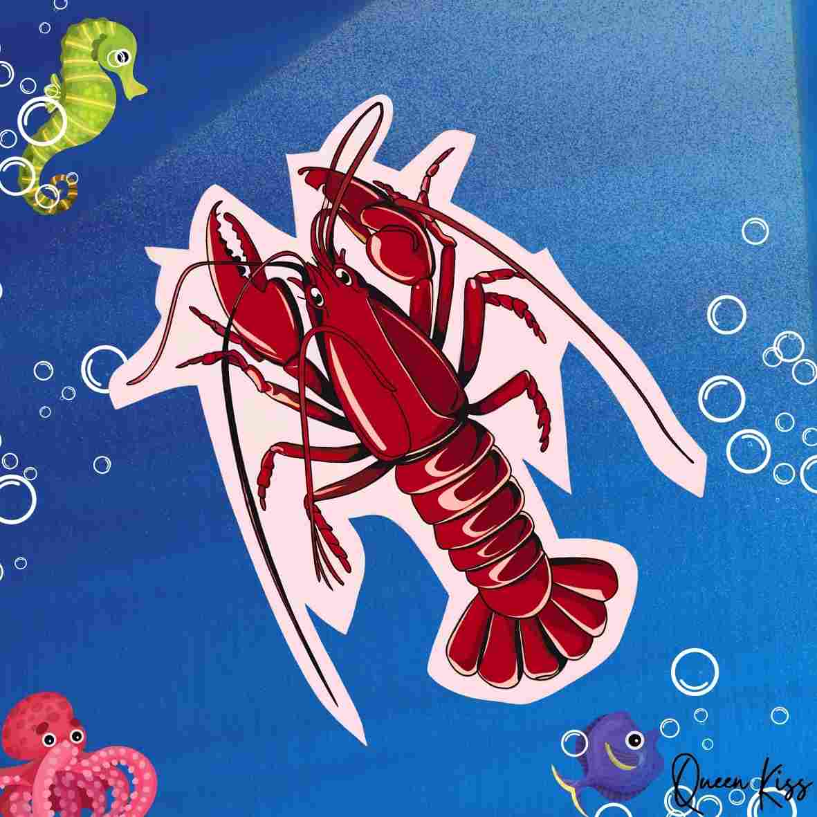 Cute Lobster Sticker, Waterproof Glossy Sticker, Vinyl Sticker, Laptop Phone Notebook Mug Sticker -- Crayfish Love