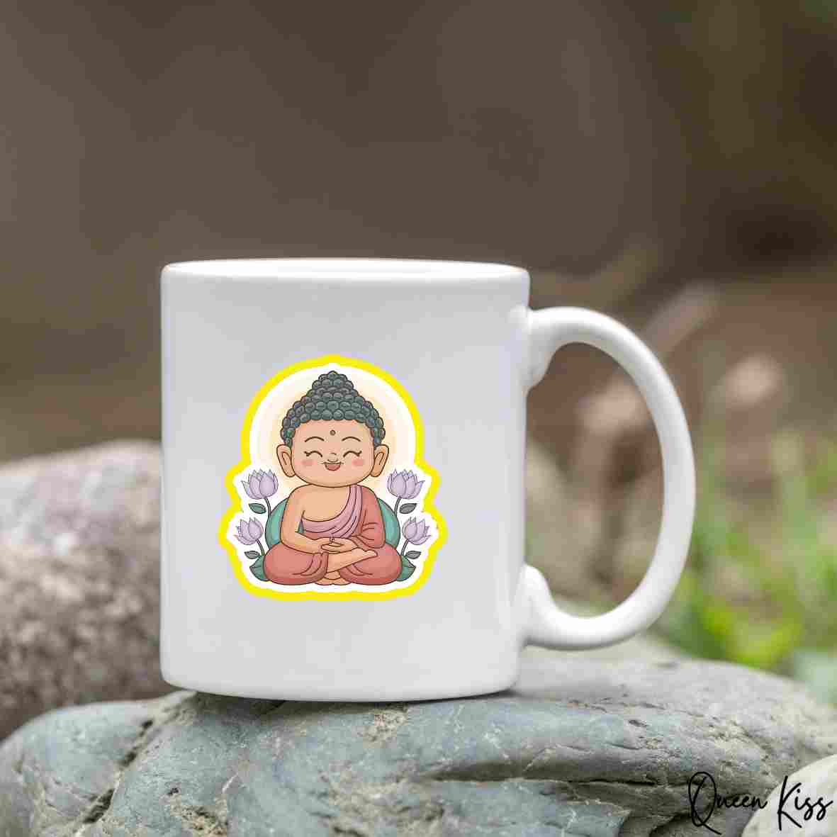 Cute Little Buddha Sticker, Waterproof Glossy Sticker, Vinyl Sticker, Laptop Phone Notebook Mug Sticker -- Getting the Buddha Mind