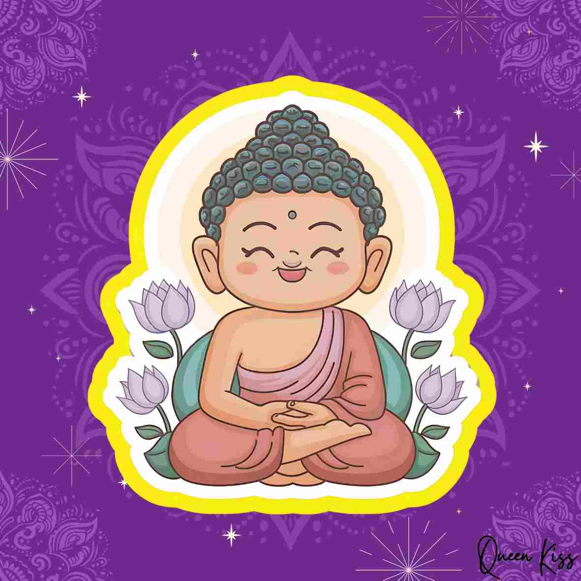 Cute Little Buddha Sticker, Waterproof Glossy Sticker, Vinyl Sticker, Laptop Phone Notebook Mug Sticker -- Getting the Buddha Mind