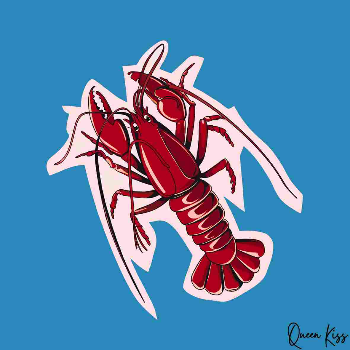 Cute Lobster Sticker, Waterproof Glossy Sticker, Vinyl Sticker, Laptop Phone Notebook Mug Sticker -- Crayfish Love