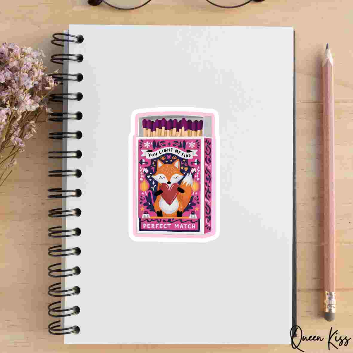 Cute Perfect Match Sticker, Sticker, Waterproof Glossy Sticker, Vinyl Sticker, Laptop Phone Notebook Mug Sticker -- You light my fire