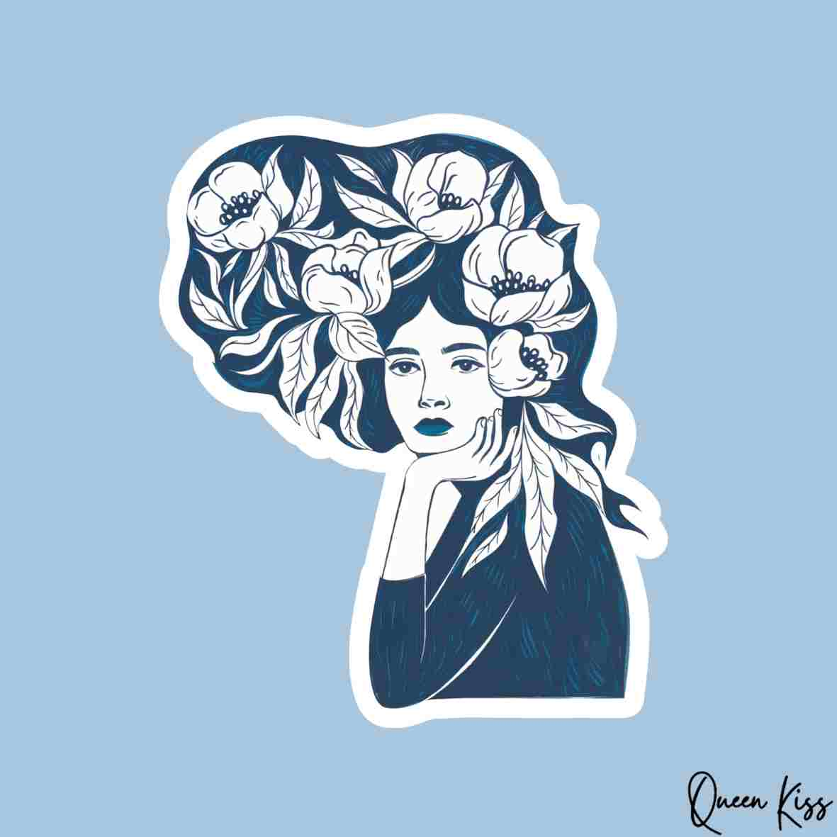 Cute Roselle Profile Girl Woman Sticker, Waterproof Glossy Sticker, Vinyl Sticker, Laptop Phone Notebook Mug Sticker -- Artisan Gallery