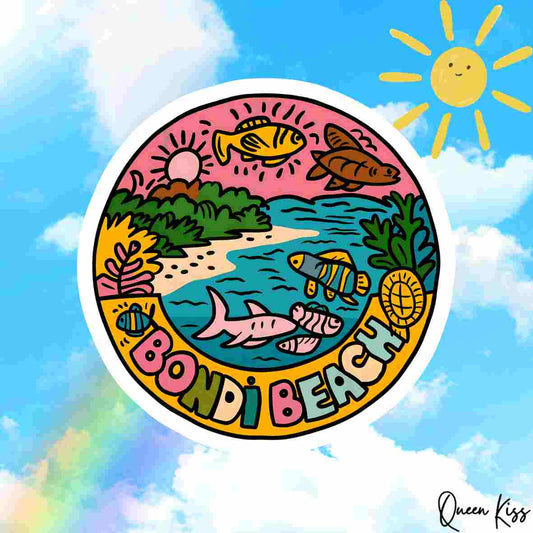 Cute Bondi beach Sticker, Waterproof Glossy Sticker, Vinyl Sticker, Laptop Phone Notebook Mug Sticker -- Life style of Bondi