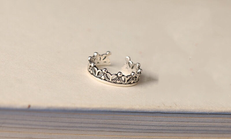 Vintage Queen Crown Adjustable 925 Sterling Silver Ring