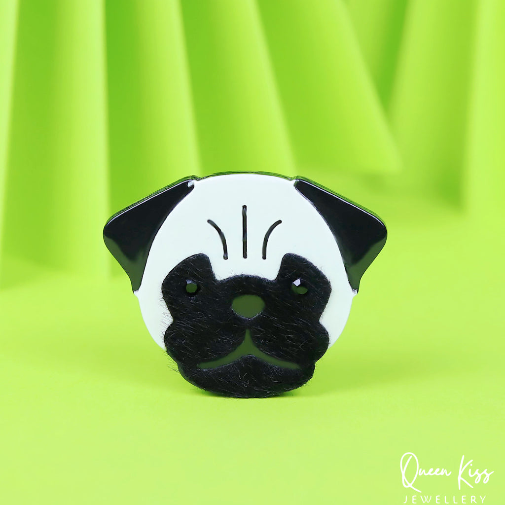 Cute Adorable Good Quality Acrylic Pug Brooches Artist Gift for Her, Mother, Kid, Sister, Good Friends