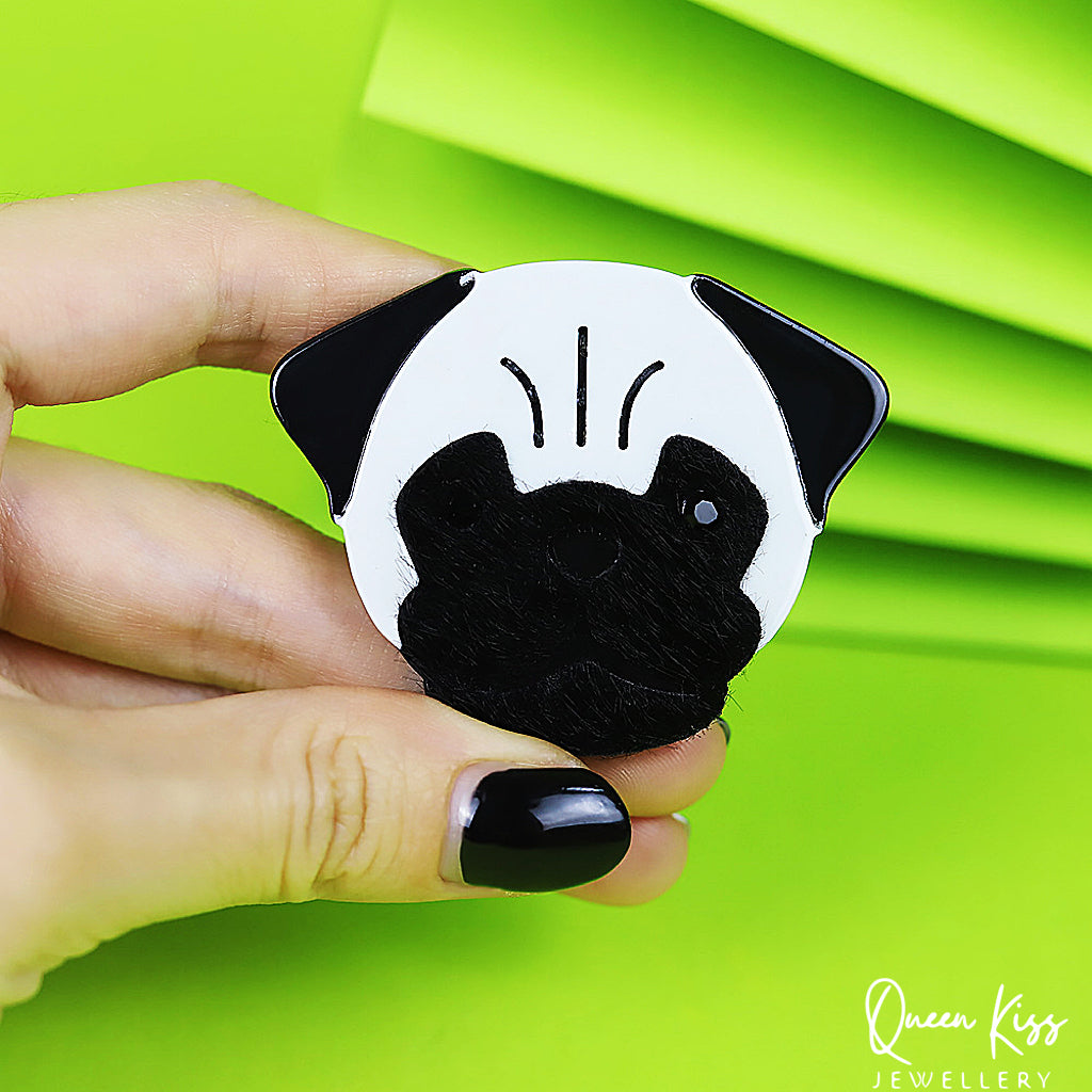 Cute Adorable Good Quality Acrylic Pug Brooches Artist Gift for Her, Mother, Kid, Sister, Good Friends