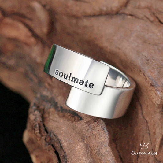 Cool Quirky Adjustable Ribbon Style Soulmate Silver Ring Gift for HER HIM --  One and Only