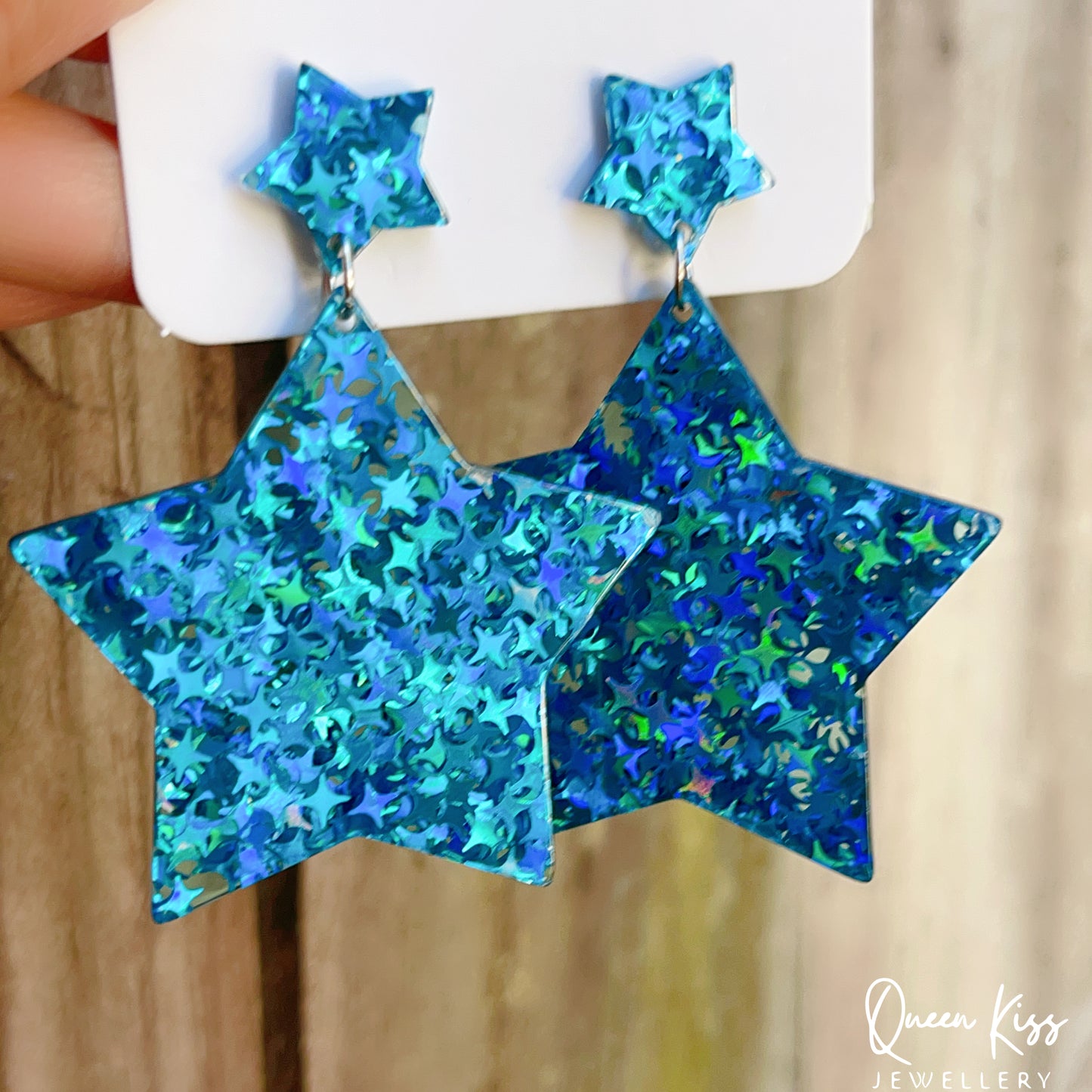 Cute Light Trendy Adorable Acrylic Star Set Green Blue Red Stars Earrings - Once Upon A Star!!