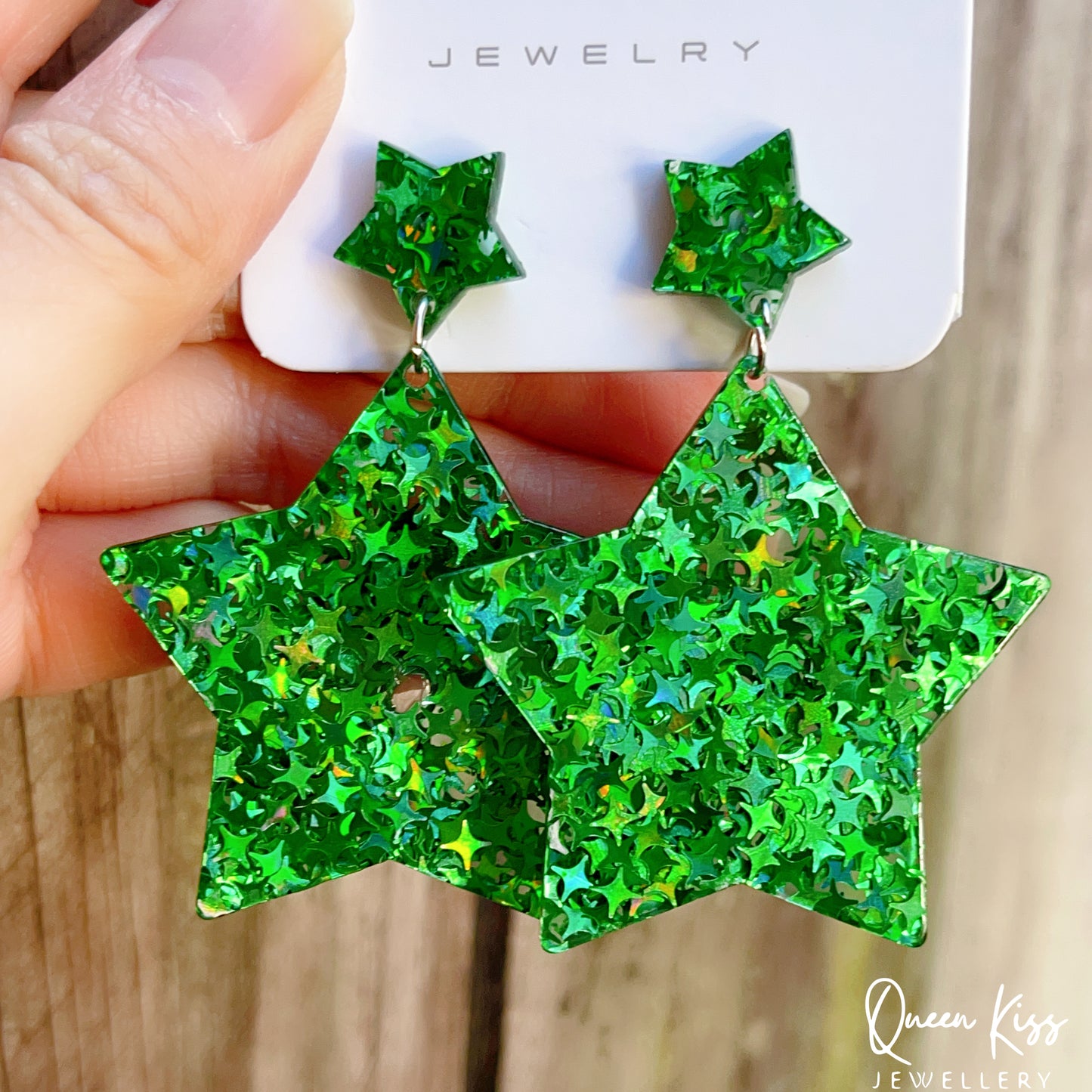 Cute Light Trendy Adorable Acrylic Star Set Green Blue Red Stars Earrings - Once Upon A Star!!