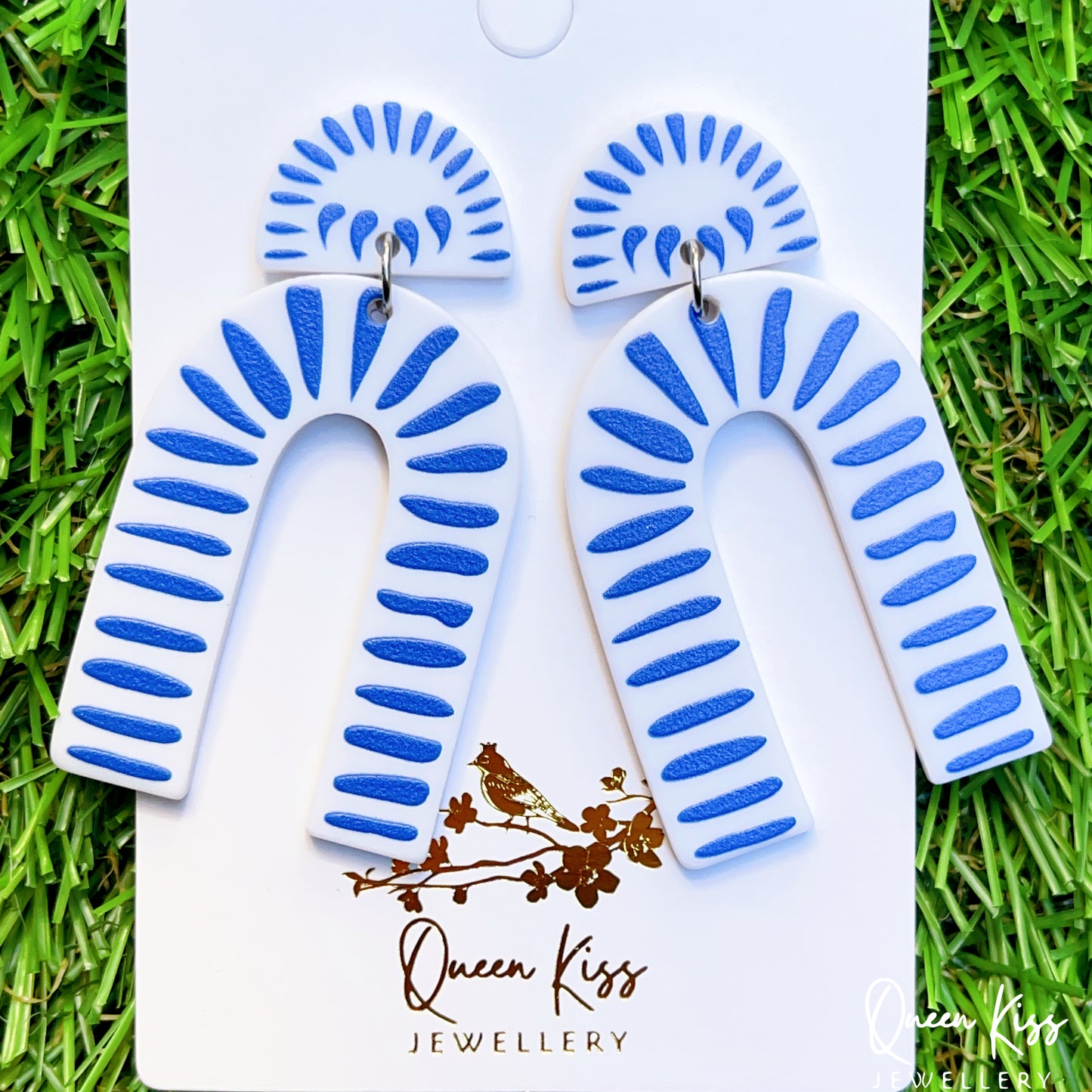 Cute Light Trendy Adorable Acrylic Art Work Blue Arch Earrings - Cultural Diversity!!