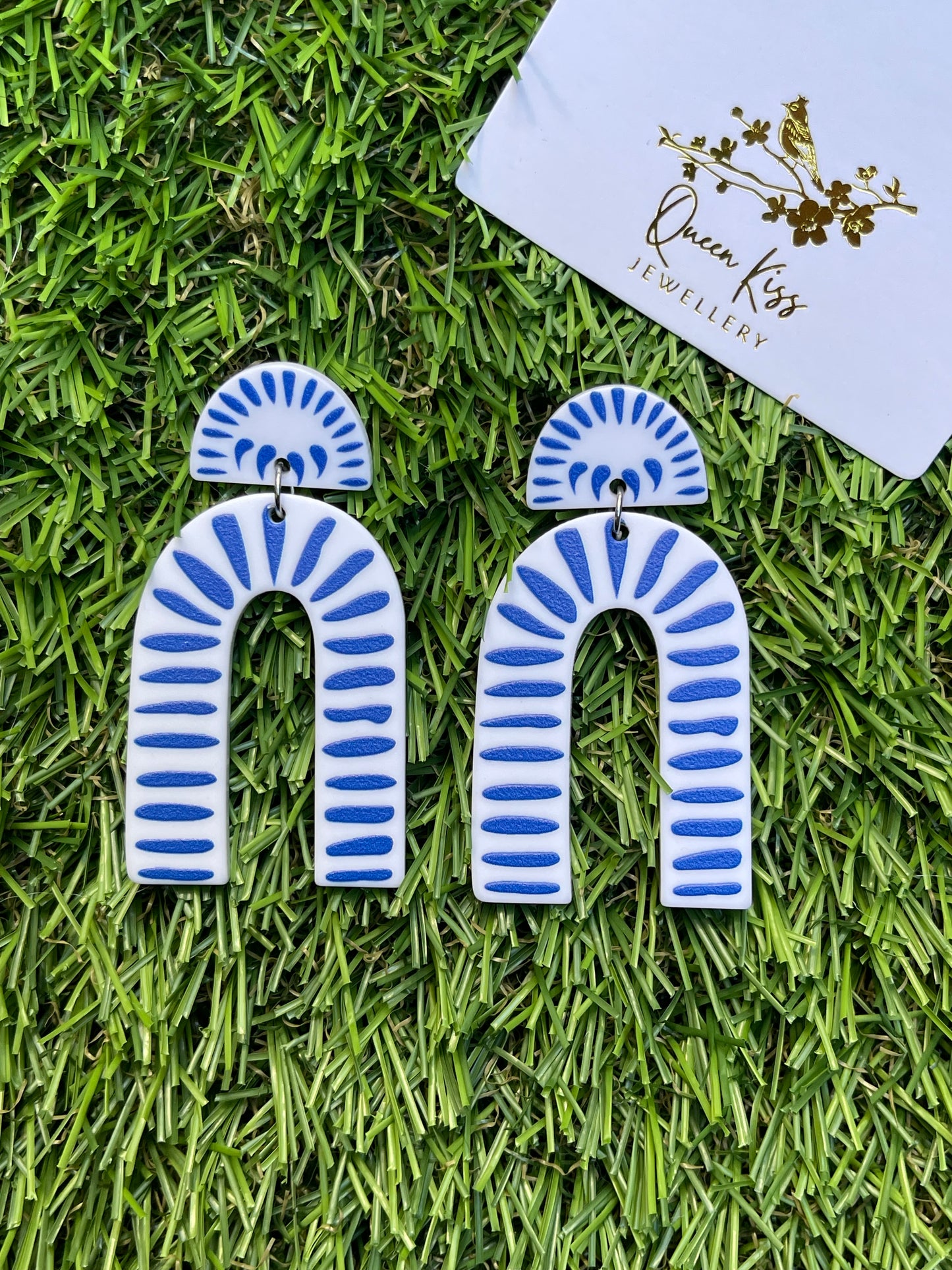 Cute Light Trendy Adorable Acrylic Art Work Blue Arch Earrings - Cultural Diversity!!