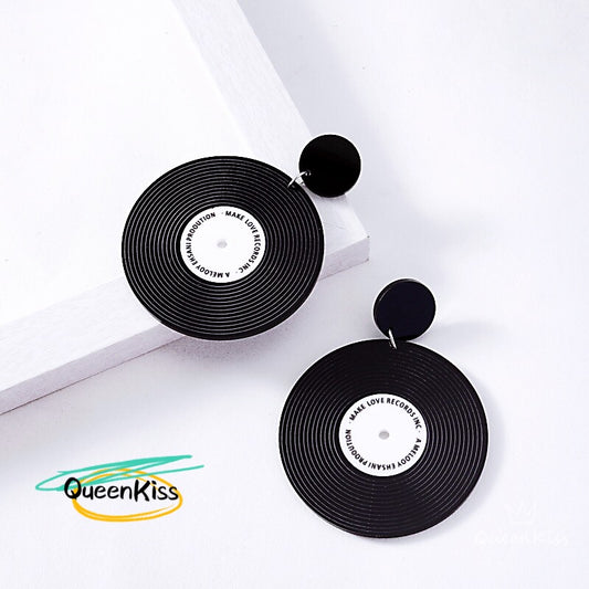 Cute Light Trendy Black Record Party Earrings - Rock and Roll!!