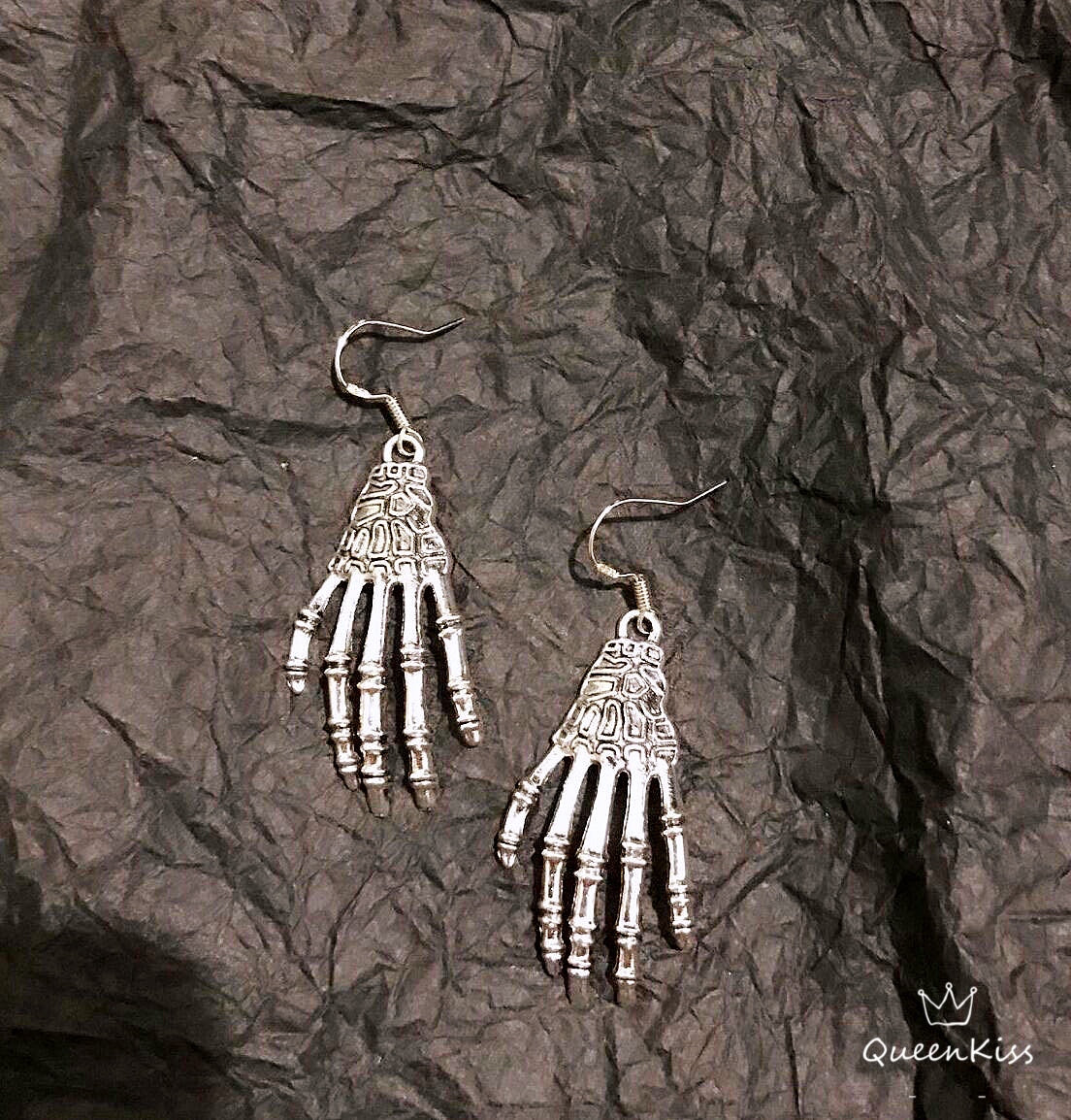 Quirky 3D Skeleton Hands Silver Earrings And Necklace Zombie Halloween Earrings, HorrorJewelry, Jewellery, Gothic Earrings -- Touch my heart