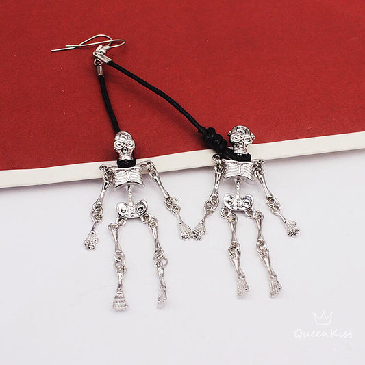 Skeleton Earrings Gothic Skeleton Hungup Dangle Skull Horror Earrings Halloween Earrings Creepy Goth Grunge Earrings--My Power is Over You!!