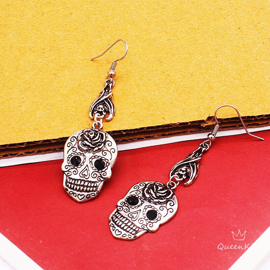 Enamel Earrings Skeleton Gem Eyes Rose Bat Gothic Dangle Horror Earrings Halloween Earrings Creepy Goth Grunge Earrings