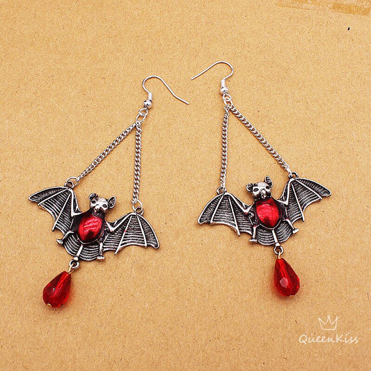 Enamel Earrings Family Bats Blood Gothic Dangle Horror Earrings Halloween Earrings Creepy Goth Grunge Earrings