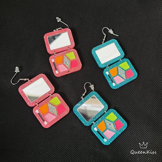 Cute Light Trendy Adorable Acrylic Makeup Case Pink and Blue Earrings - Makeup Forever!!