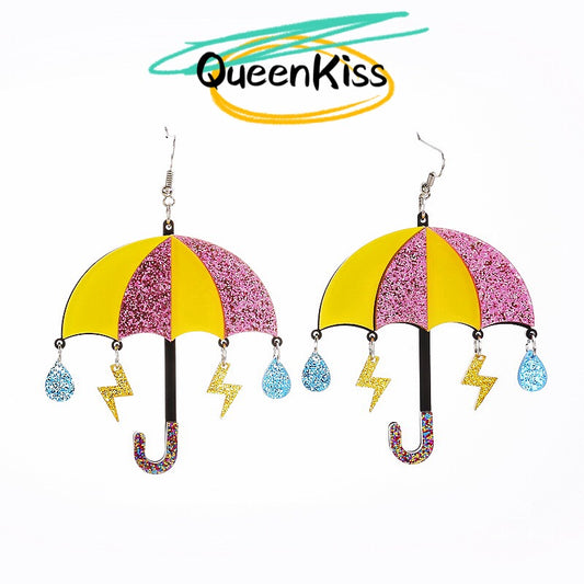 Cute Umbrella Yellow Purple Flash Teardrip Romantic Style Earrings - Singing in the Rain!!