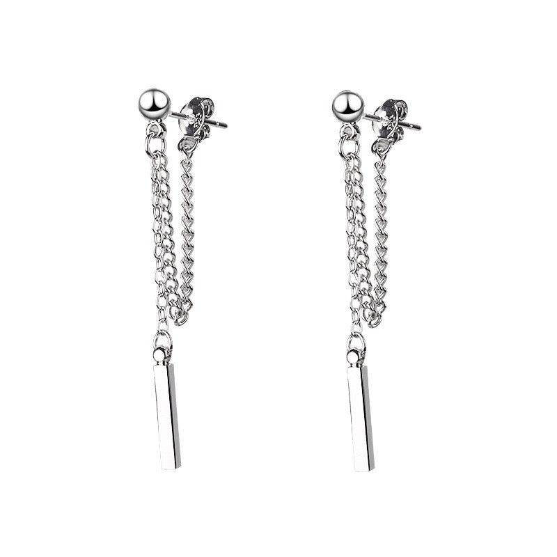 Minimalist Chain Cross Back Dangle Silver Women Men Earrings -- Simple Street!!