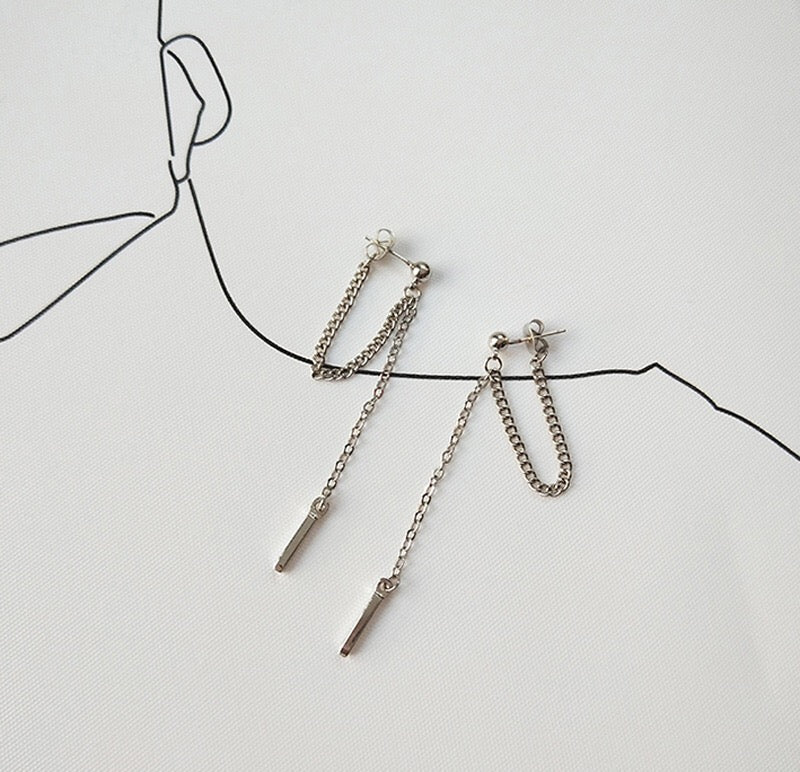 Minimalist Chain Cross Back Dangle Silver Women Men Earrings -- Simple Street!!