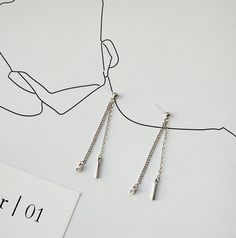 Minimalist Chain Cross Back Dangle Silver Women Men Earrings -- Simple Street!!