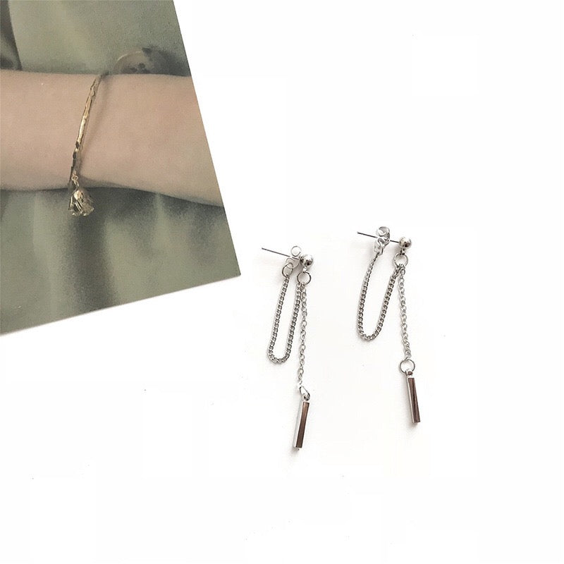 Minimalist Chain Cross Back Dangle Silver Women Men Earrings -- Simple Street!!