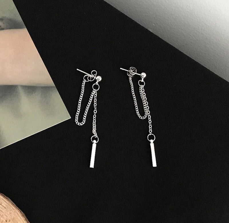 Minimalist Chain Cross Back Dangle Silver Women Men Earrings -- Simple Street!!