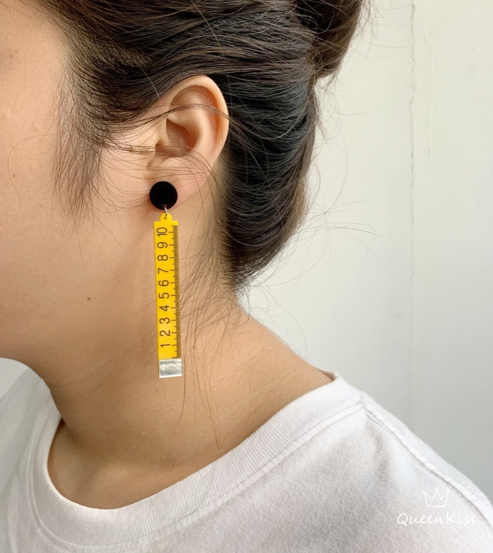 Cute Light Trendy Quirky Yellow Ruler 10cm Earrings - I am The Ruler!!