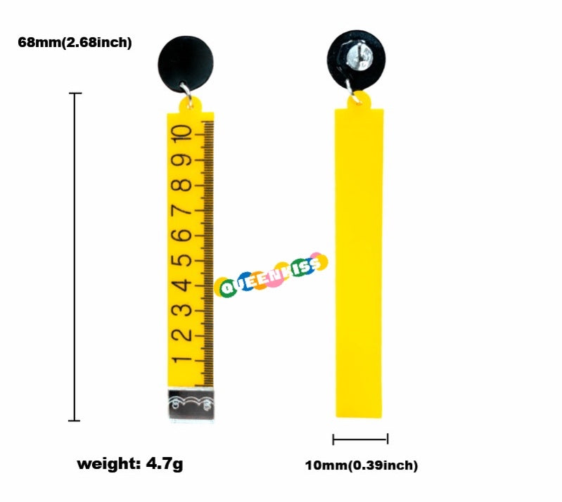 Cute Light Trendy Quirky Yellow Ruler 10cm Earrings - I am The Ruler!!