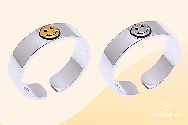 Cool Vintage Smiley Face Silver Face and Gold Face Adjustable Ring