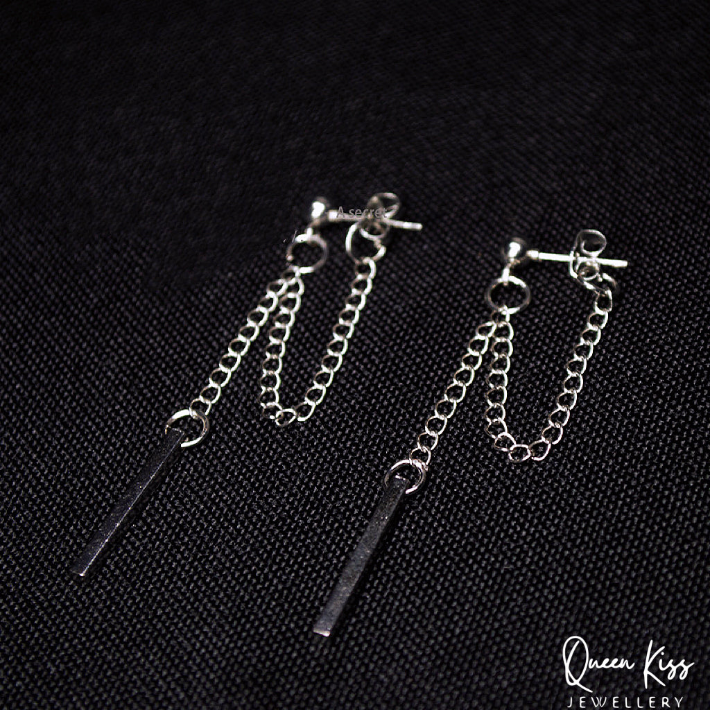 Minimalist Chain Cross Back Dangle Silver Women Men Earrings -- Simple Street!!