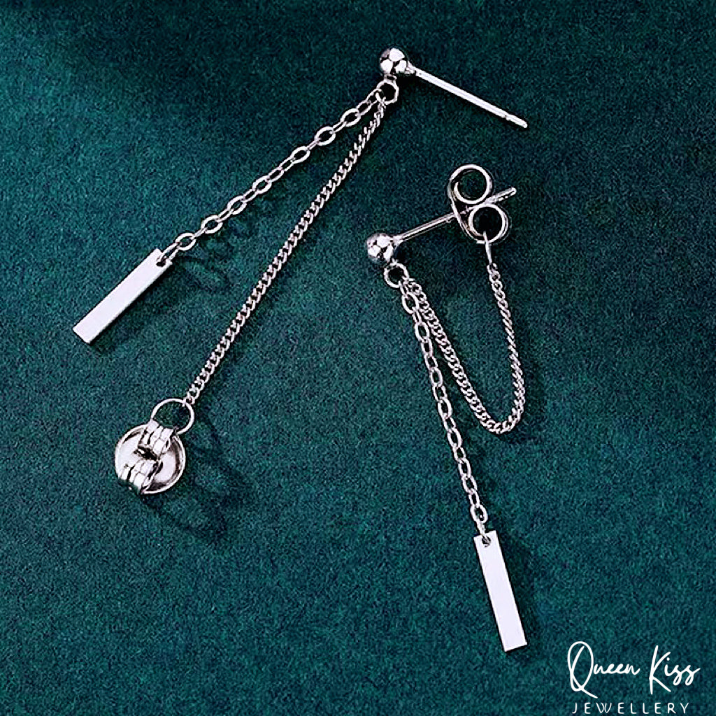 Minimalist Chain Cross Back Dangle Silver Women Men Earrings -- Simple Street!!