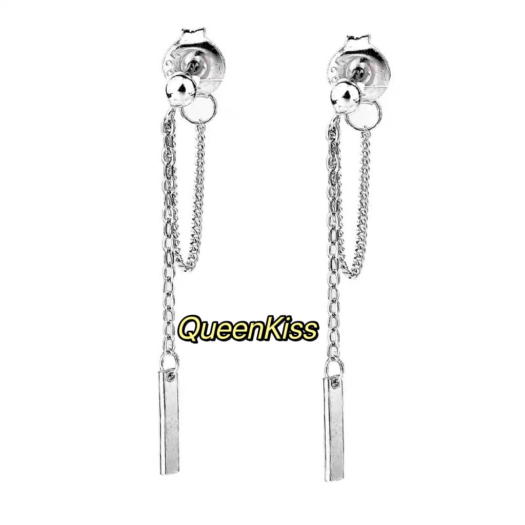 Minimalist Chain Cross Back Dangle Silver Women Men Earrings -- Simple Street!!