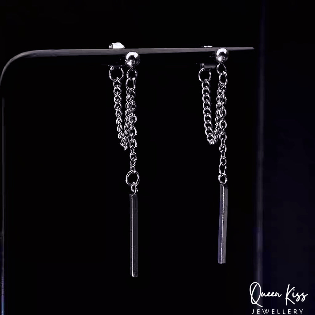 Minimalist Chain Cross Back Dangle Silver Women Men Earrings -- Simple Street!!