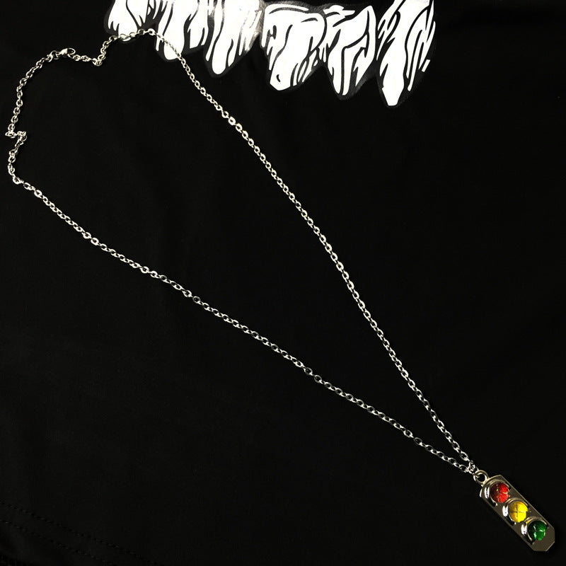 Funky Punk Stainless Steel Cool Traffic Light Red Yellow Green Silver Chain Necklace -- Follow my lead!!