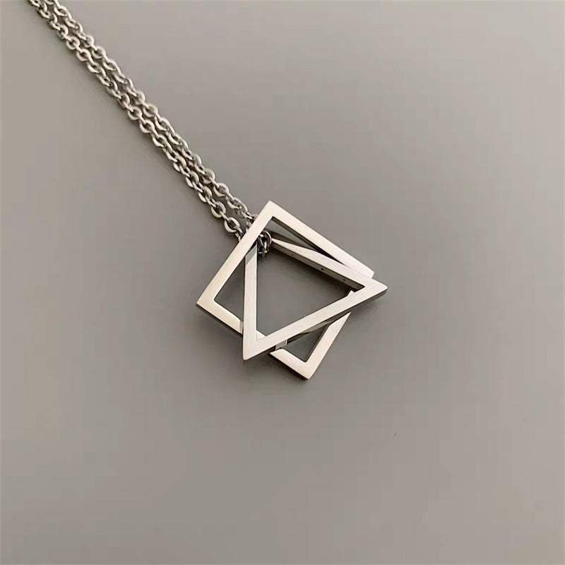 Cool Stainless Steel Cool 3 Dimension Triangle Silver Necklace -- Illusionist!!