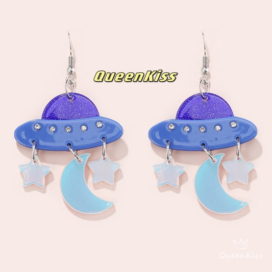 Cute Light Trendy Quirky UFO Earrings Moon and Stars Earrings - Universal Citizen!!