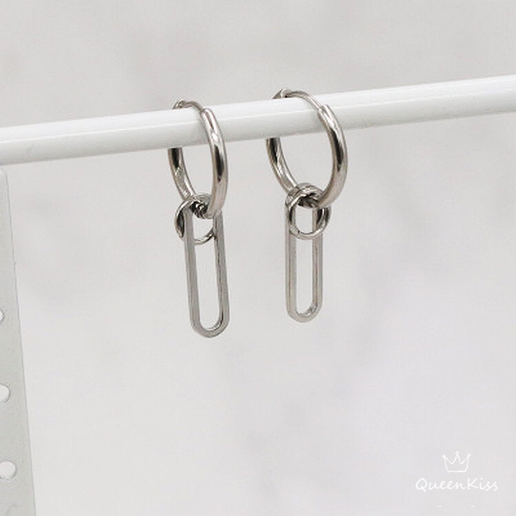 Safety Pin and Circle Silver Earrings --  Be Cool!!