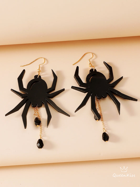 Cute Light Trendy Quirky Climbing Spider Black Dangle Earrings - Spider Girl!!