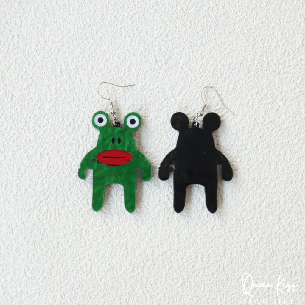 Cute Light Trendy Adorable Acrylic Green Funny Frog Earrings - Little Garden!!