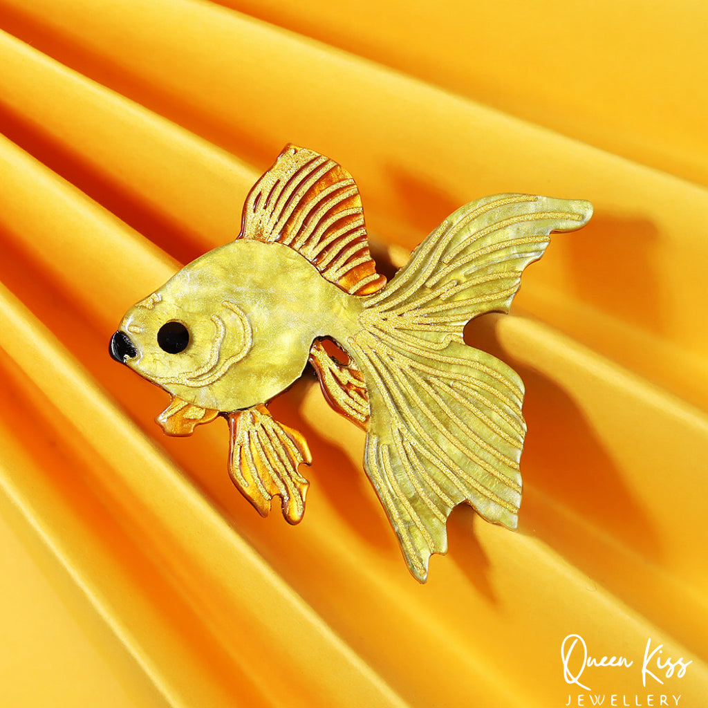 Cute Adorable Good Quality Acrylic Gold Fish Brooches Artist Gift for Her, Mother, Kid, Sister, Good Friends