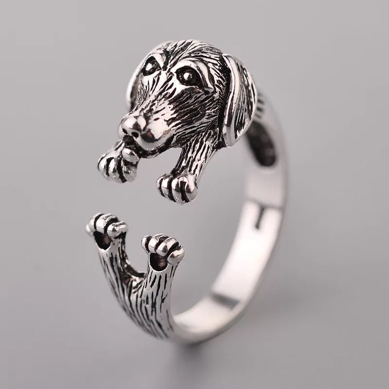 Cute Dog Puppy Minimalist Vintage Adjustable Silver Ring -- Only You!!