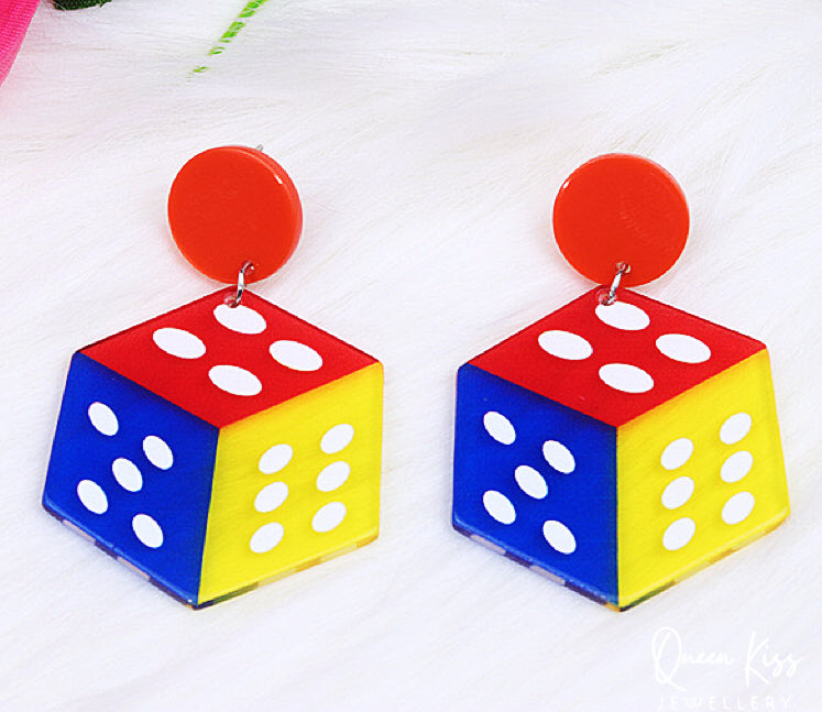 Cool Quirky Cute Light Trendy Colorful Dice Earrings - Champion!!