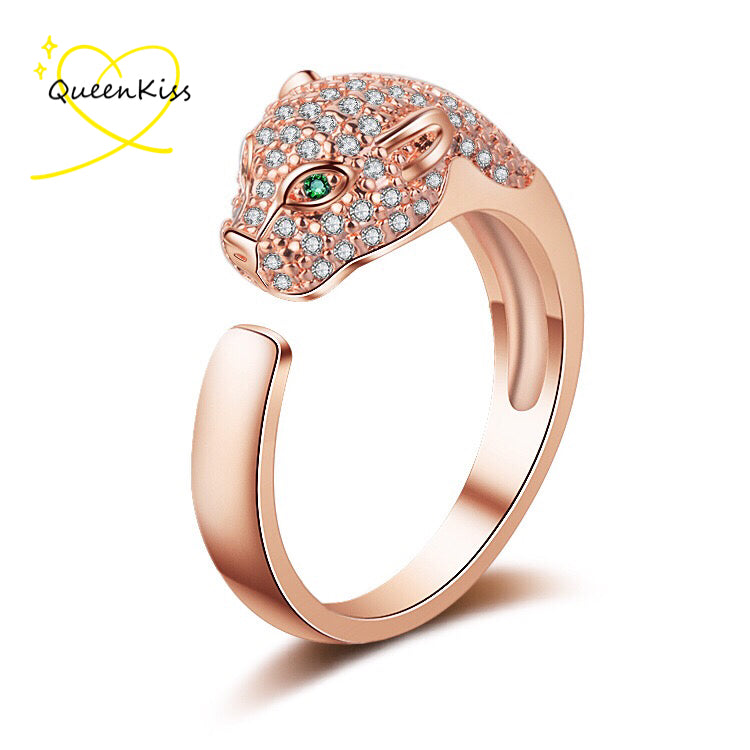 3D Gorgeous Jaguar Panther Leopard Dazzle Cubic Zircon Adjustable 925 Sterling Silver Rosegold Ring Gift for Her Birthday Gift for Her