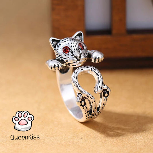 3D Cute Lovely Kitty Cat Adjustable 925 Sterling Silver Plated Ring